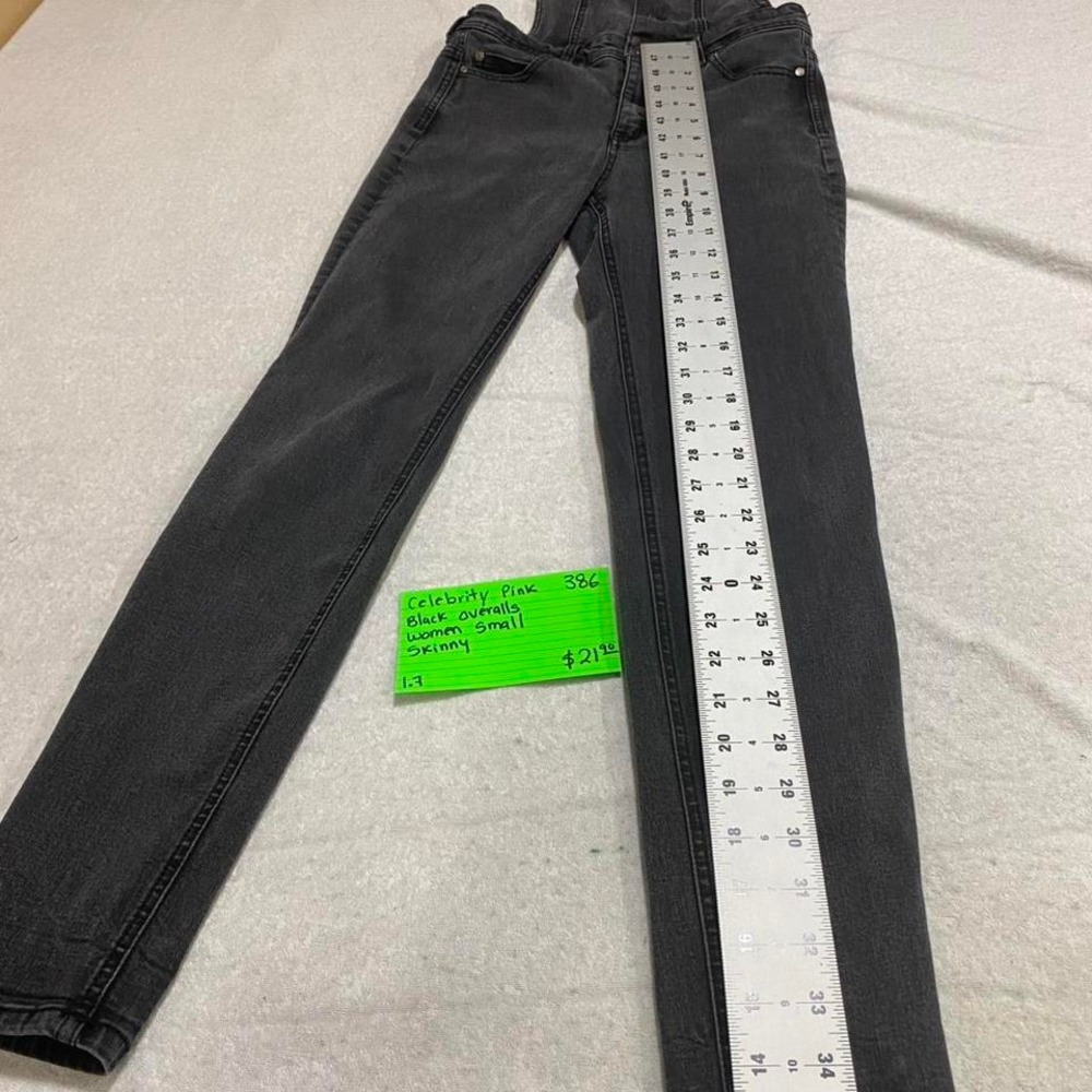 Celebrity pink Black high-waisted skinny overalls jeans women small. SKU386